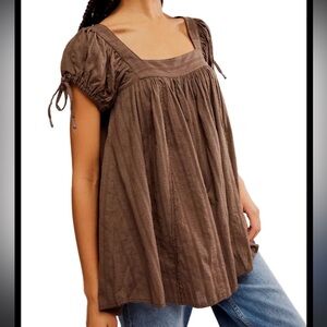 Free People Summer Camp Puff Sleeve Swing Top Large